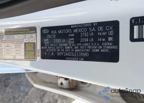 2020 Kia Forte Lxs from USA, damaged, VIN 3KPF24AD3LE178980